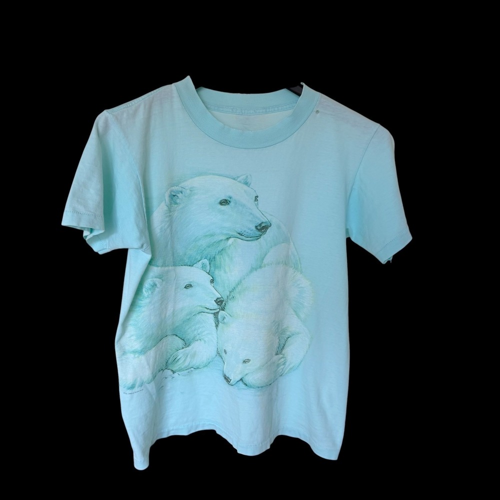 1991 Polar Bear T-Shirt Aqua Blue Single Stitch XS/Sm Teal Distressed Habitat